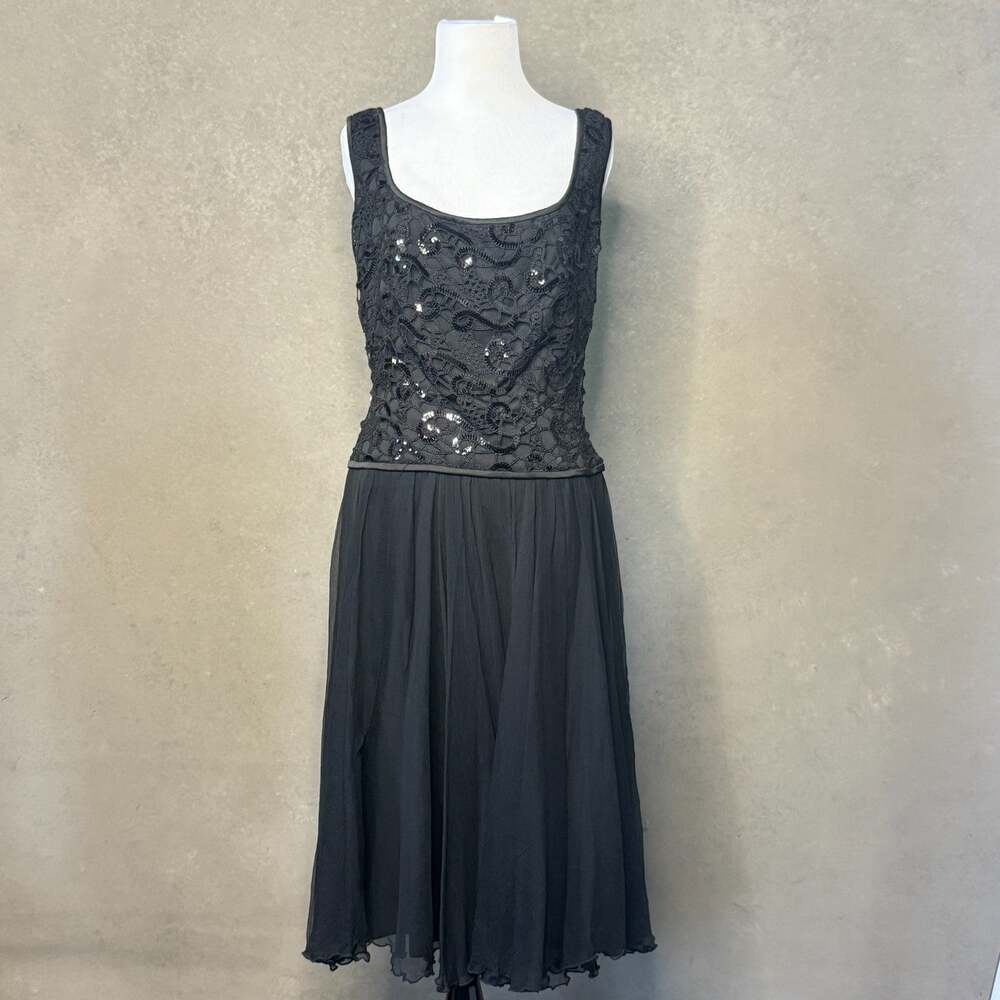Tadashi Collection Black Beaded Lace Evening Dress Size 8